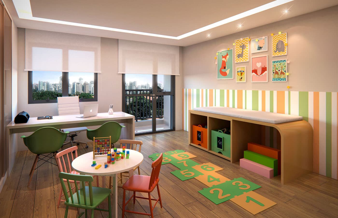 Perspectiva ilustrada da sala comercial de 35m²