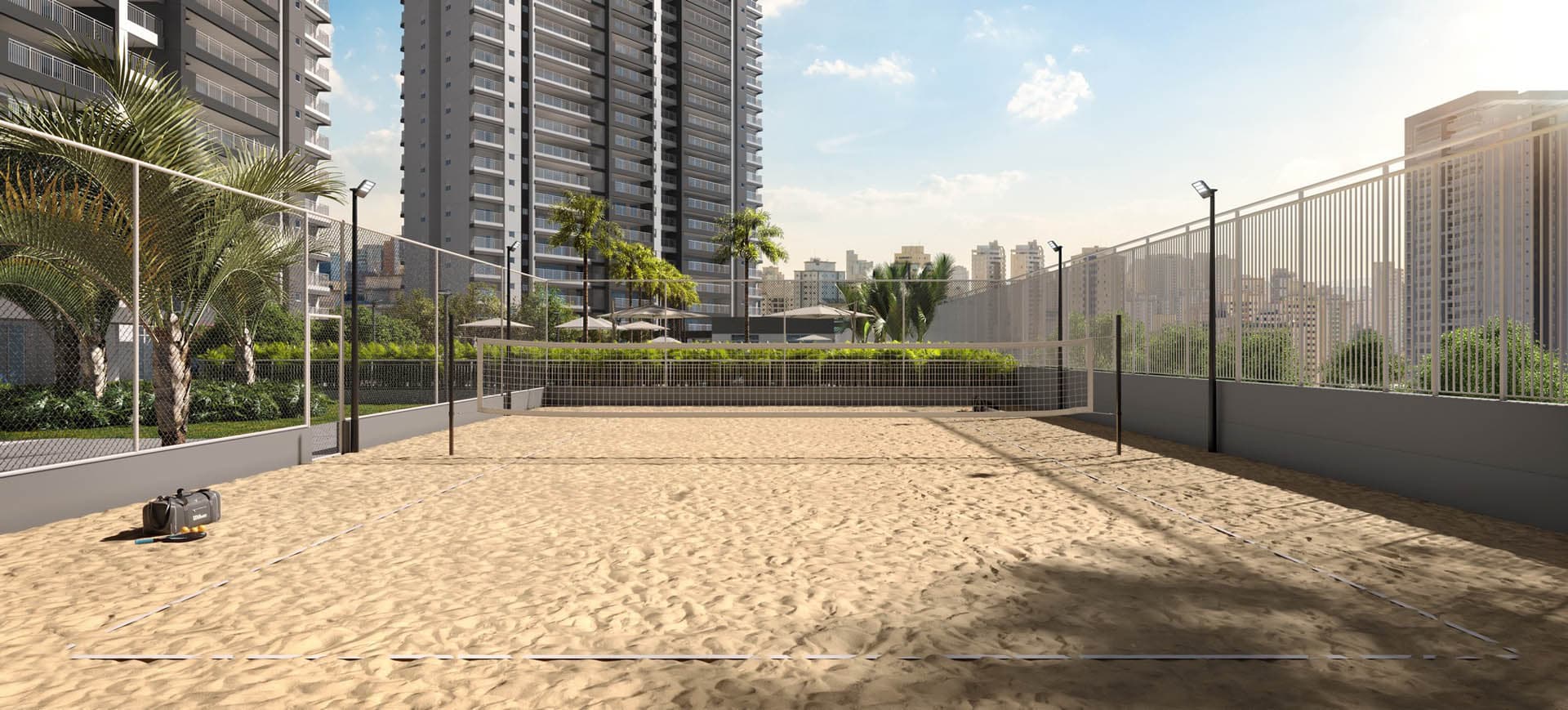 Perspectiva ilustrada da quadra Beach Tennis