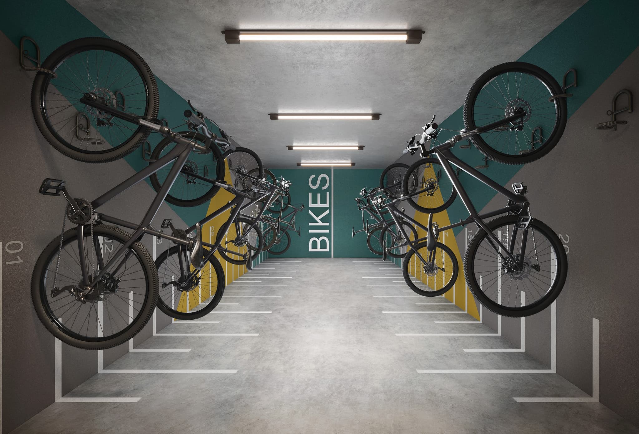 Perspectiva ilustrada do bicicletário.