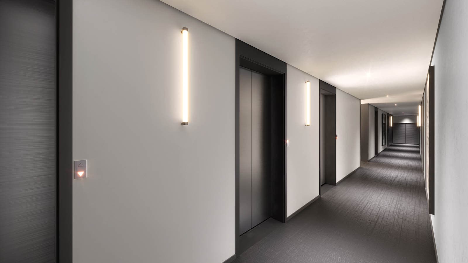 Perspectiva ilustrada do hall residencial