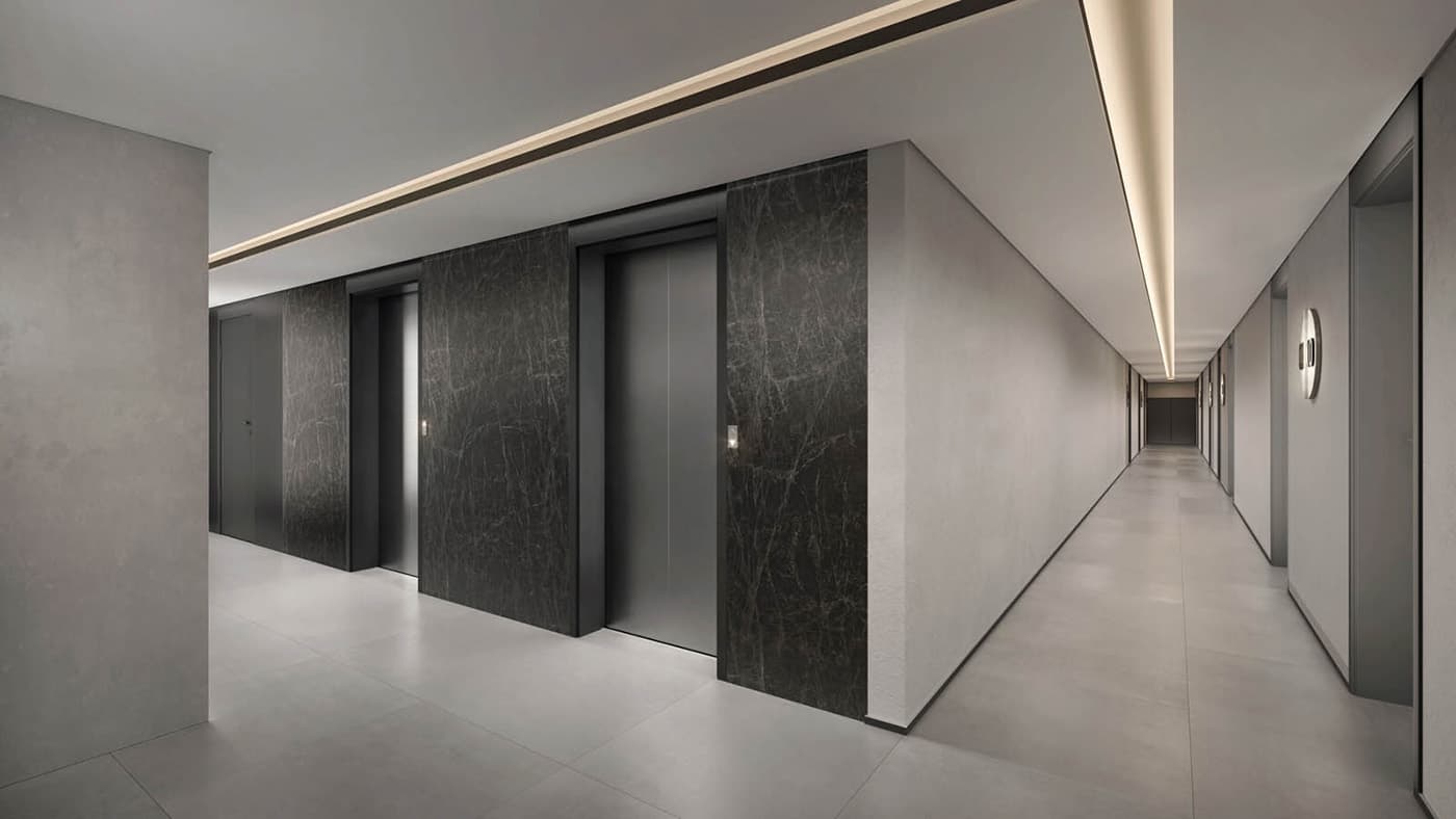 Perspectiva ilustrada do hall comercial