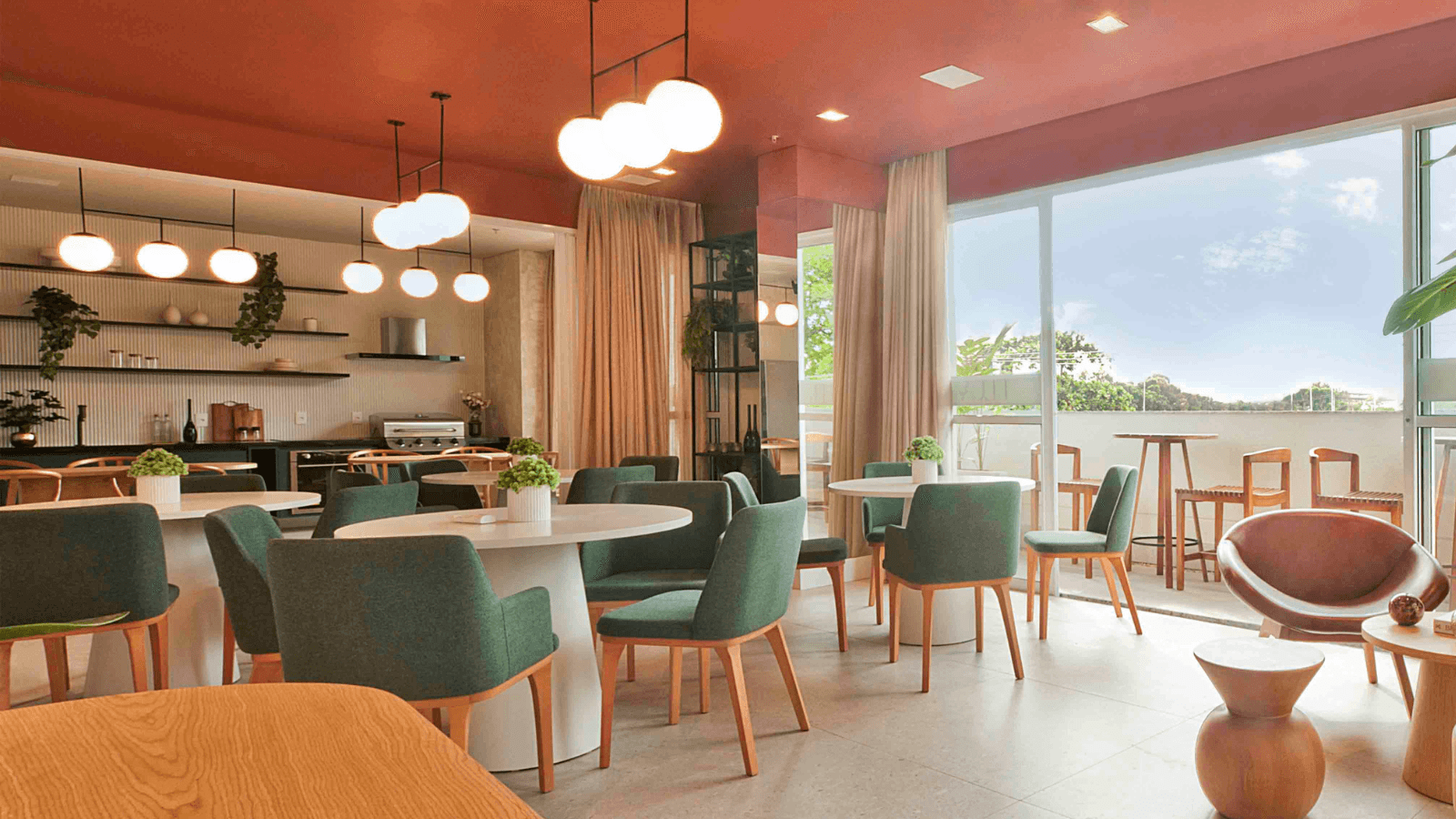 Foto real do Salão de festas com churrasco Gourmet Integrado