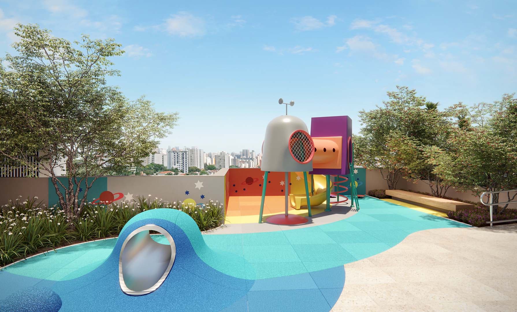 Perspectiva ilustrada do playground.