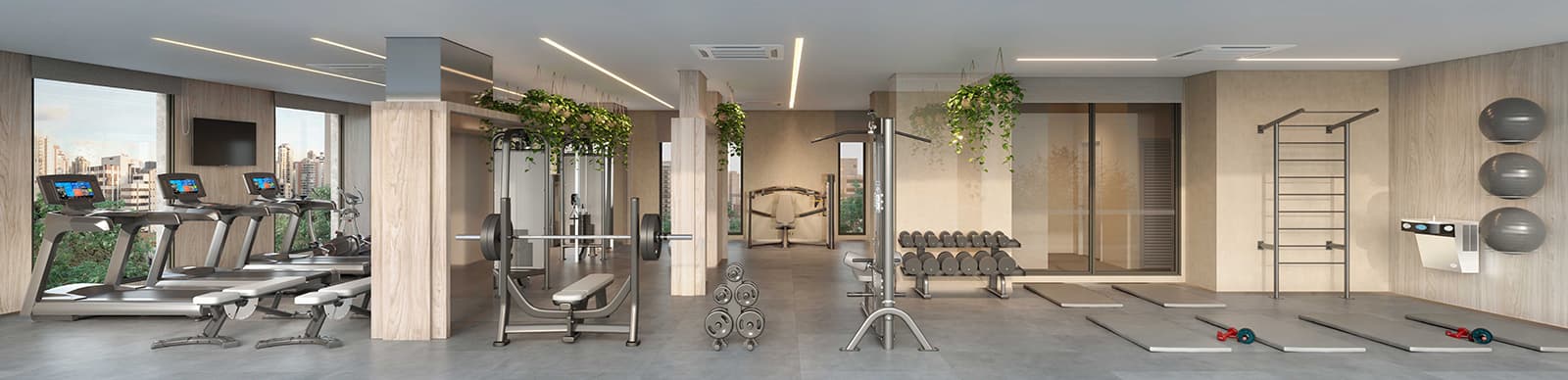 Perspectiva ilustrada do Fitness com Sala Multiúso