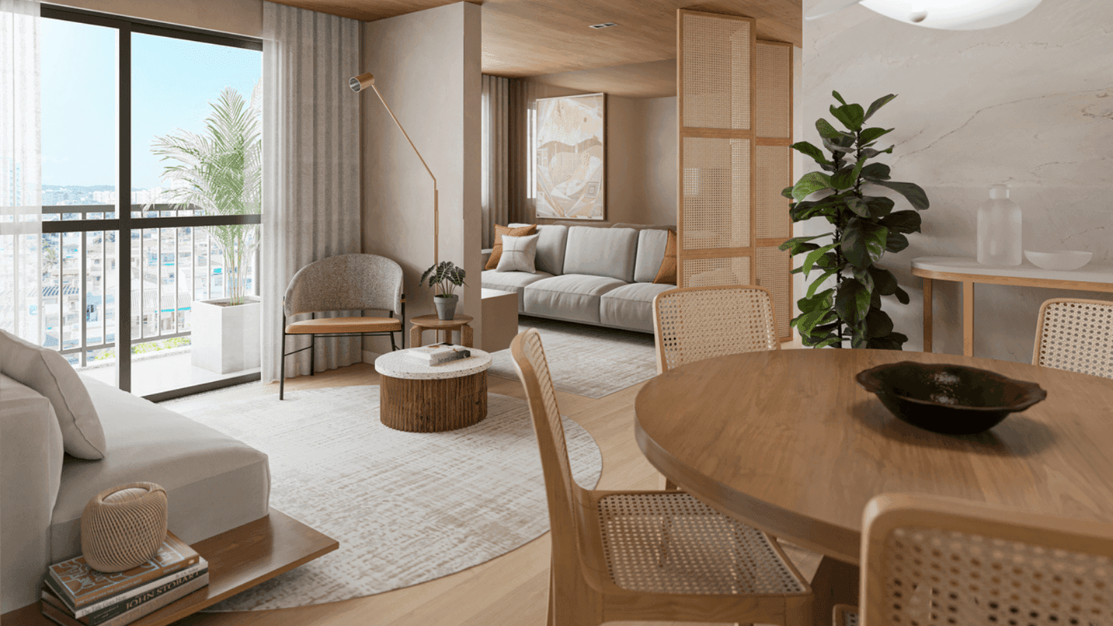 Perspectiva Ilustrada da sala - Apartamento 3 quartos