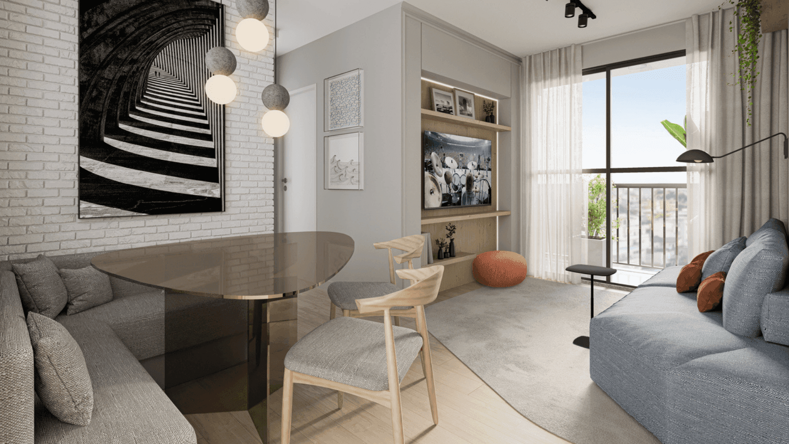 Perspectiva Ilustrada da sala - Apartamento 2 quartos