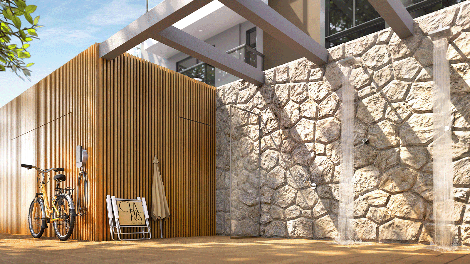 Perspectiva Ilustrada Ducha e Beach Facilities