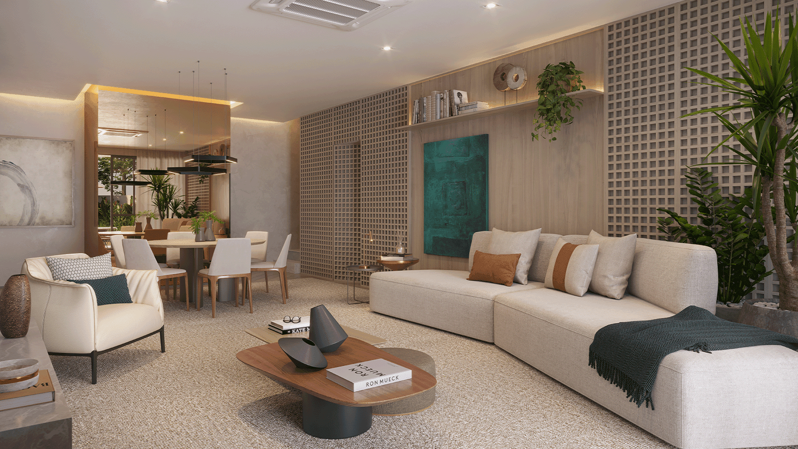 Perspectiva Ilustrada da Sala Lavanda - Casa 02 - opção de planta cozinha fechada