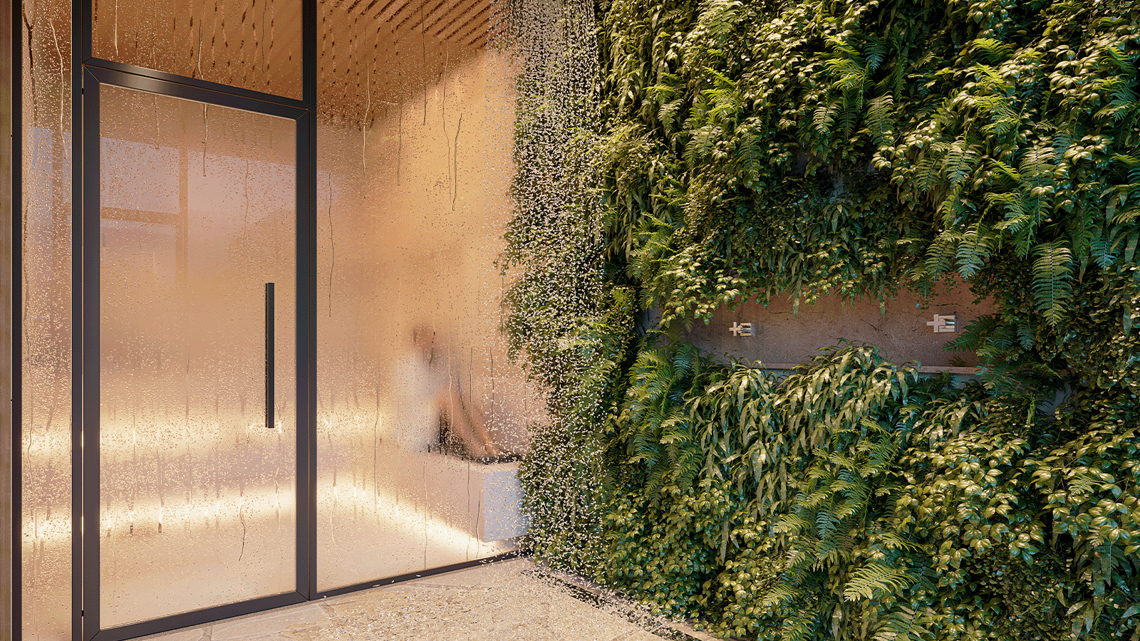 Perspectiva Ilustrada da Sauna e Duchas