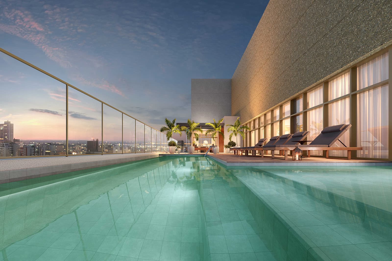 Perspectiva ilustrada da piscina residencial (studios)