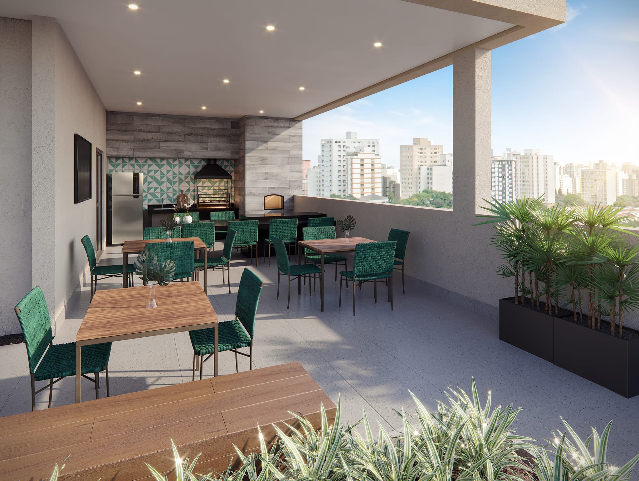 Perspectiva ilustrada da churrasqueira e forno de pizza sujeita à alteração