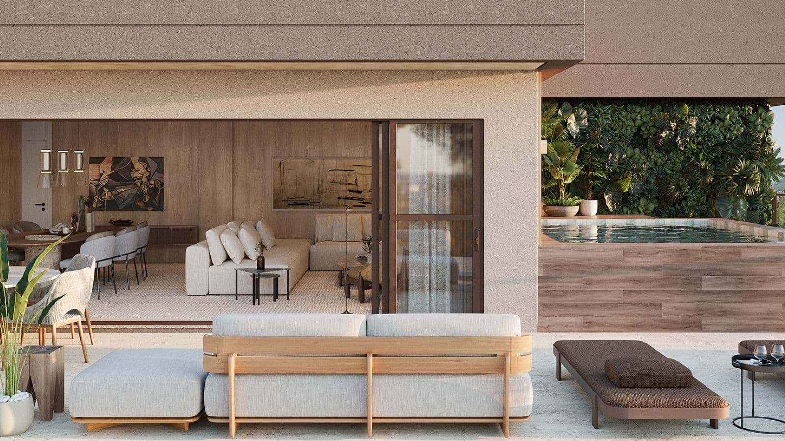 Perspectiva Ilustrada do terraço da cobertura linear 602 do edifício Phuket do Gaea Home Resort