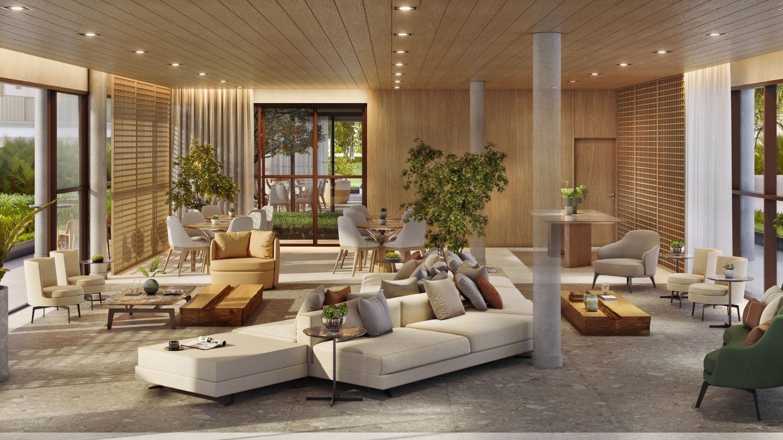 Perspectiva Ilustrada do salão de festas do Gaea Home Resort