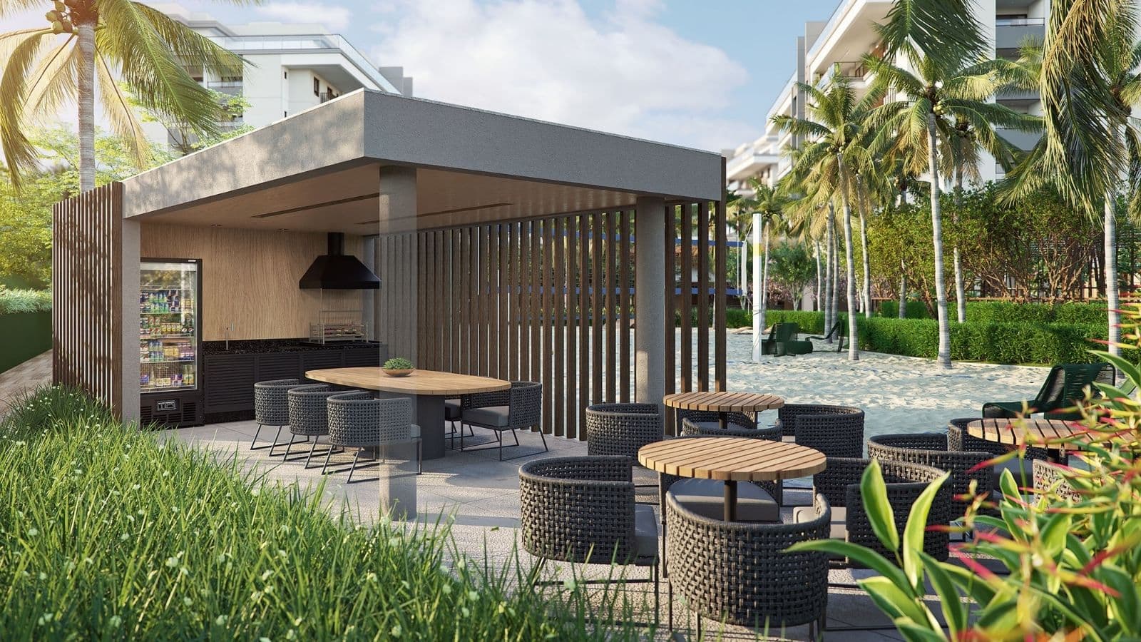 Perspectiva ilustrada da churrasqueira Gaea Home Resort