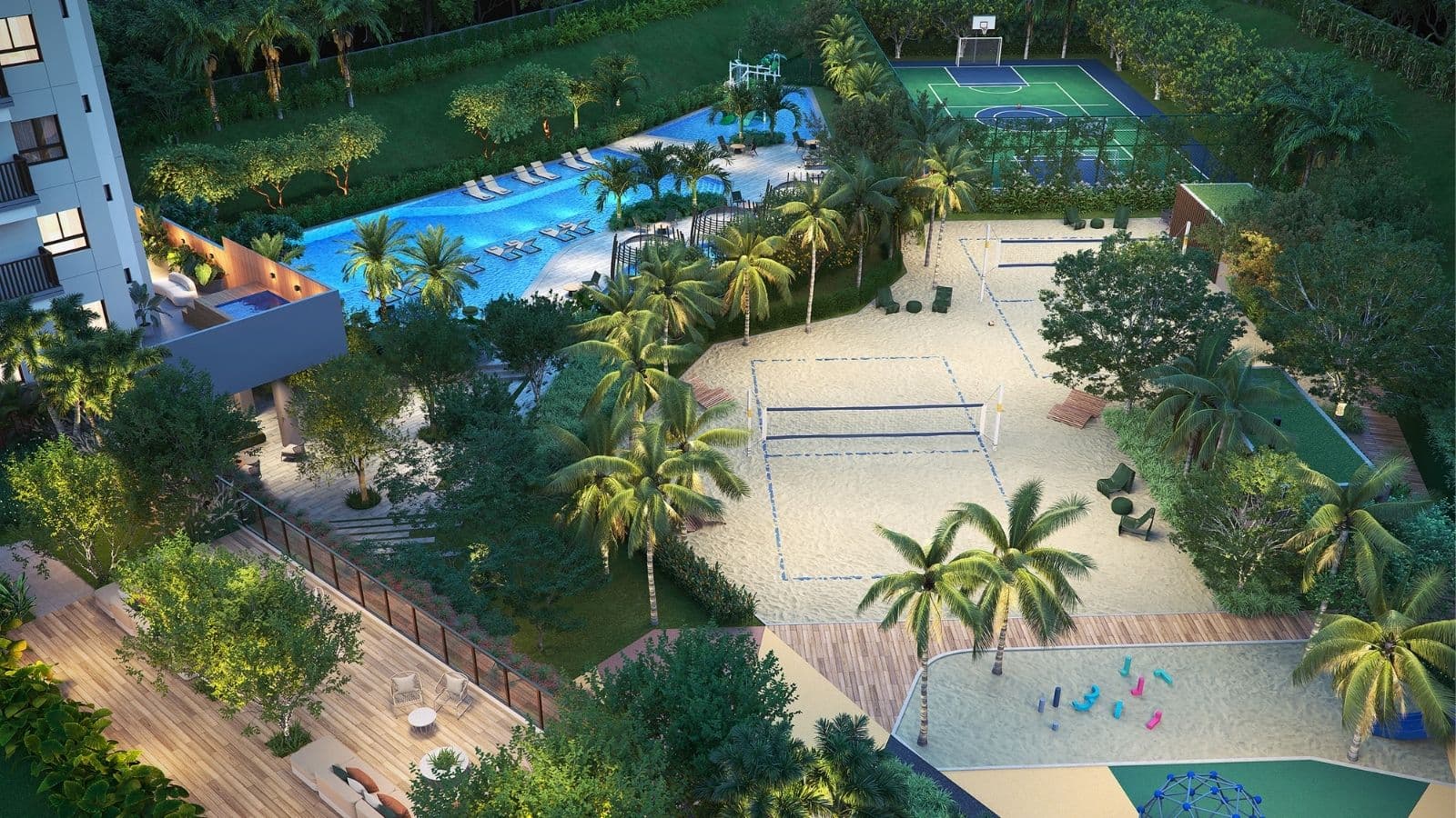 Perspectiva Ilustrada da vista aérea do lazer do Gaea Home Resort