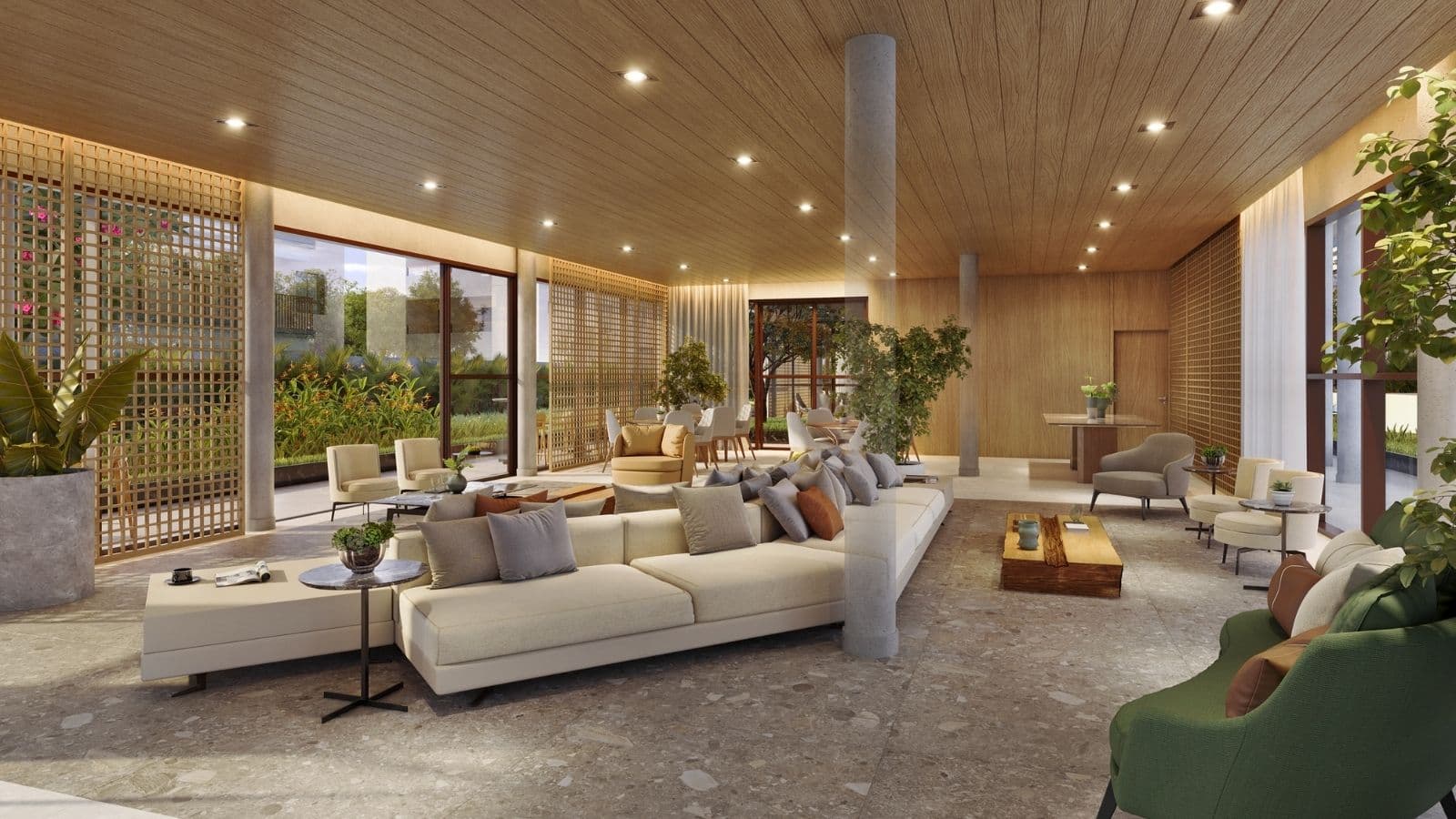 Perspectiva Ilustrada do salão de festas do Gaea Home Resort