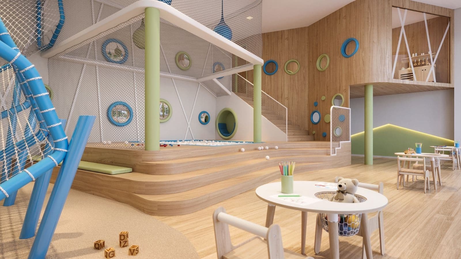 Perspectiva ilustrada da brinquedoteca do Gaea Home Resort