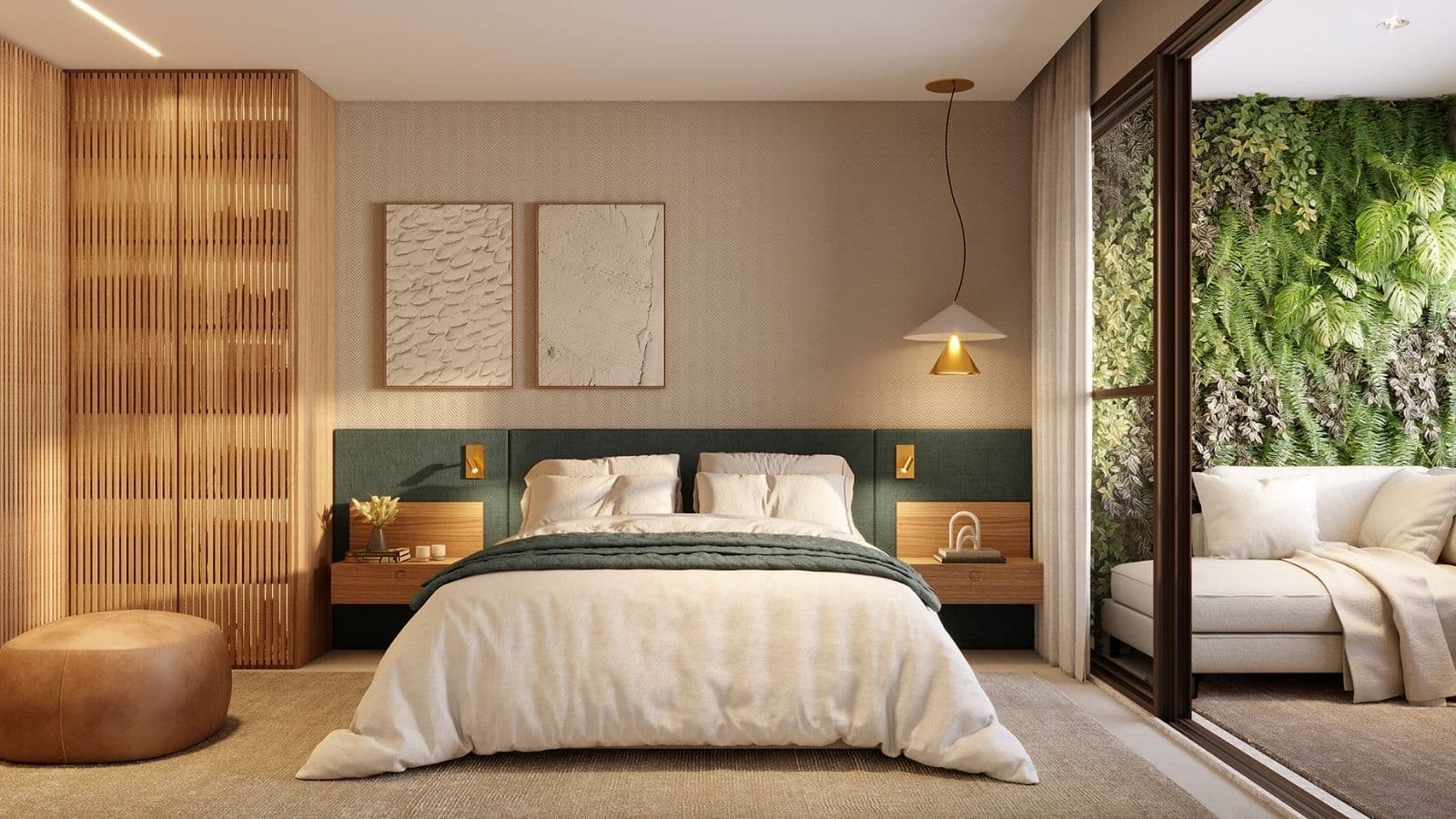 Perspectiva ilustrada da suíte master da unidade 505 do edifício Ischia do Gaea Home Resort