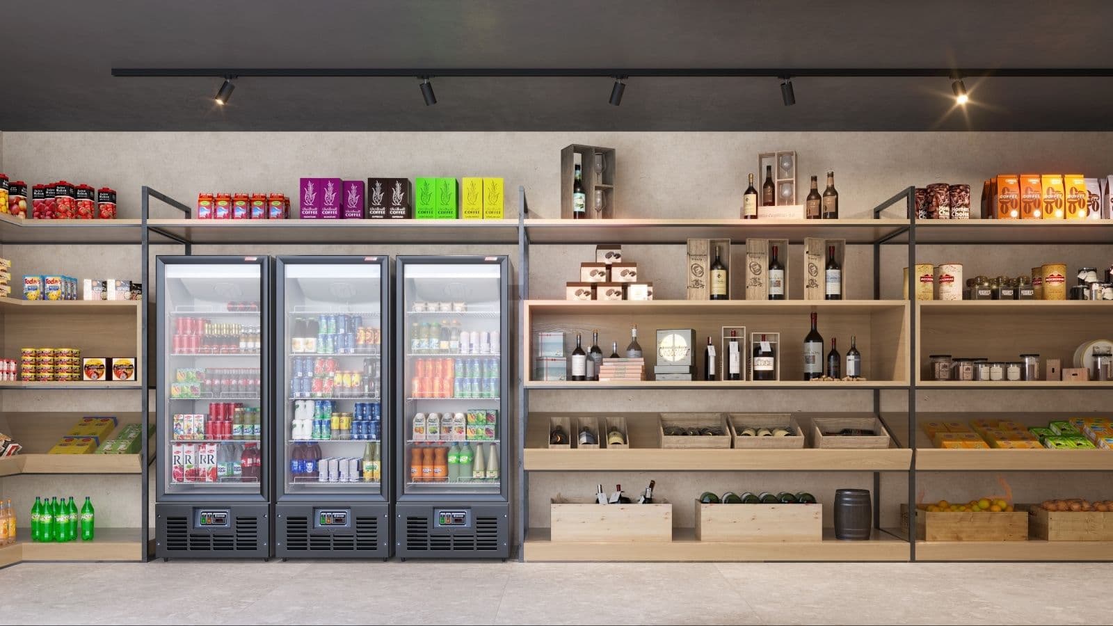 Perspectiva ilustrada do minimarket do Gaea Home Resort