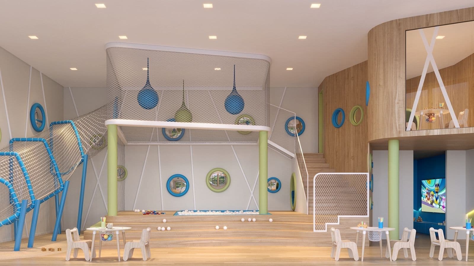 Perspectiva ilustrada da brinquedoteca do Gaea Home Resort