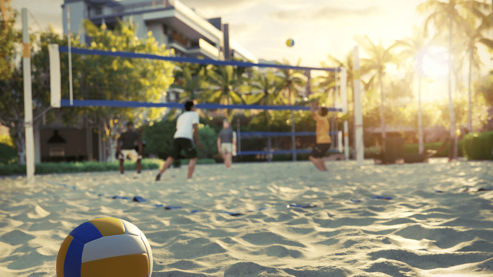 Perspectiva ilustrada das quadras de areia do Gaea Home Resort