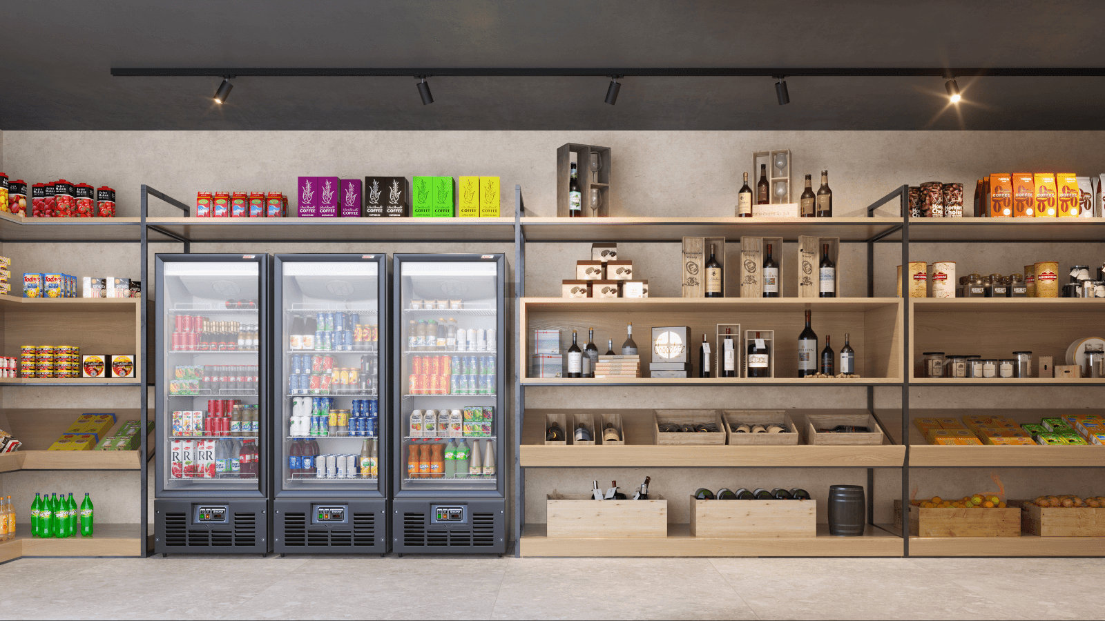 Perspectiva ilustrada do minimarket do Gaea Home Resort