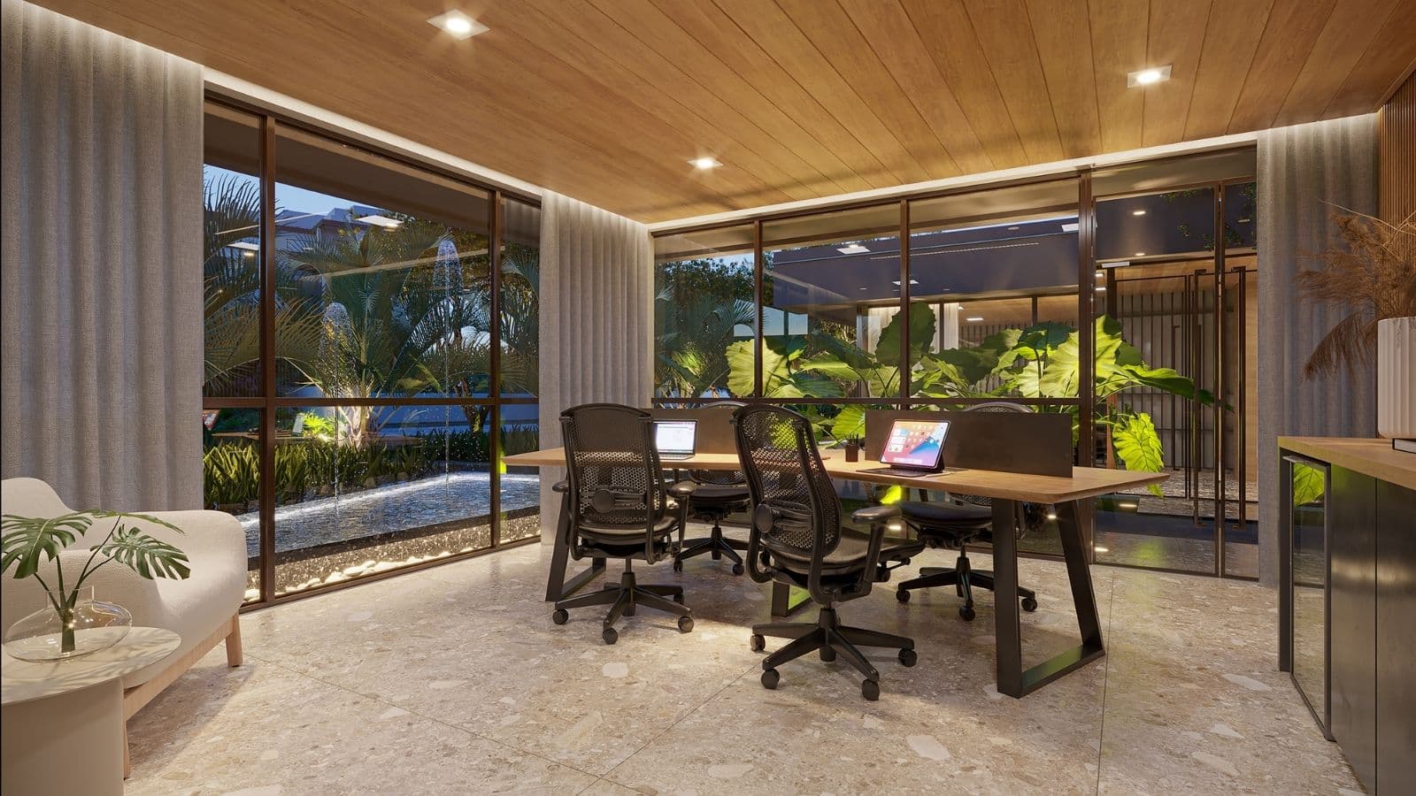 Perspectiva Ilustrada do coworking do Gaea Home Resort