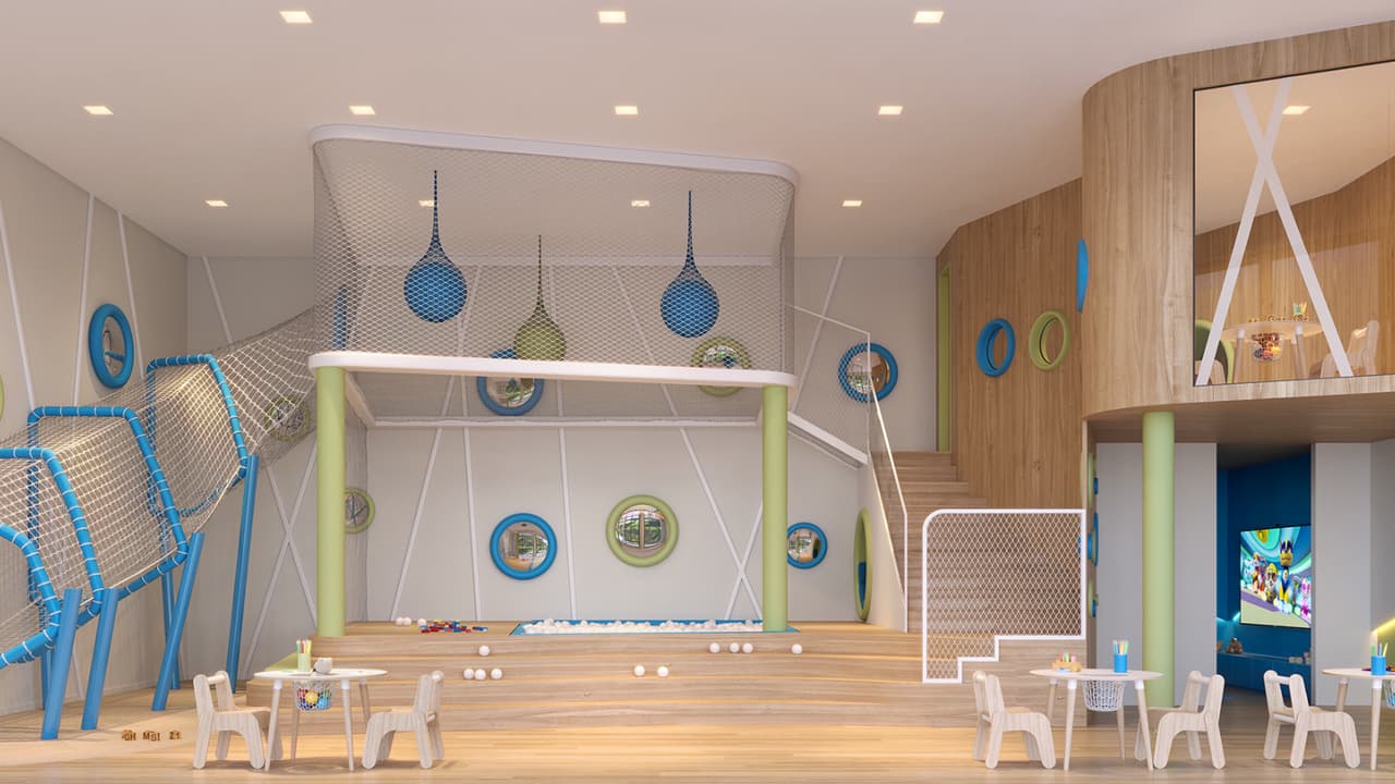 Perspectiva ilustrada da brinquedoteca do Gaea Home Resort