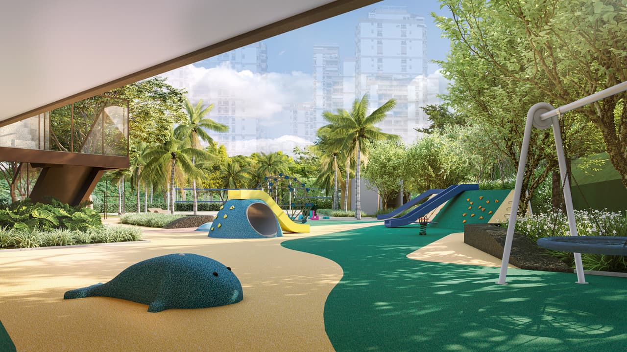 Perspectiva ilustrada do playground do Gaea Home Resort