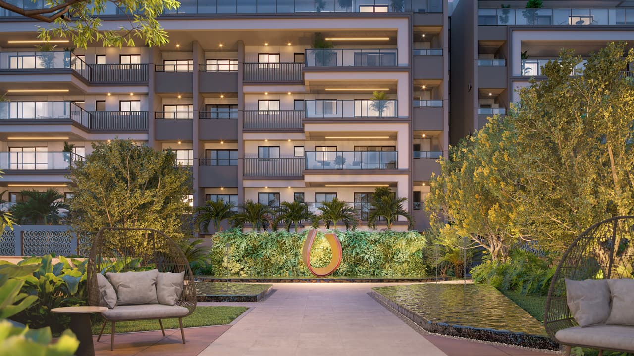 Perspectiva Ilustrada da praça de chegada do Gaea Home Resort