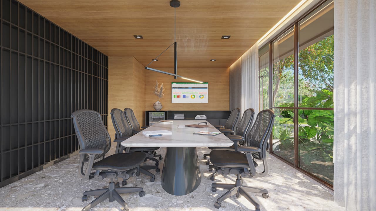 Perspectiva ilustrada da sala de reunião do Gaea Home Resort