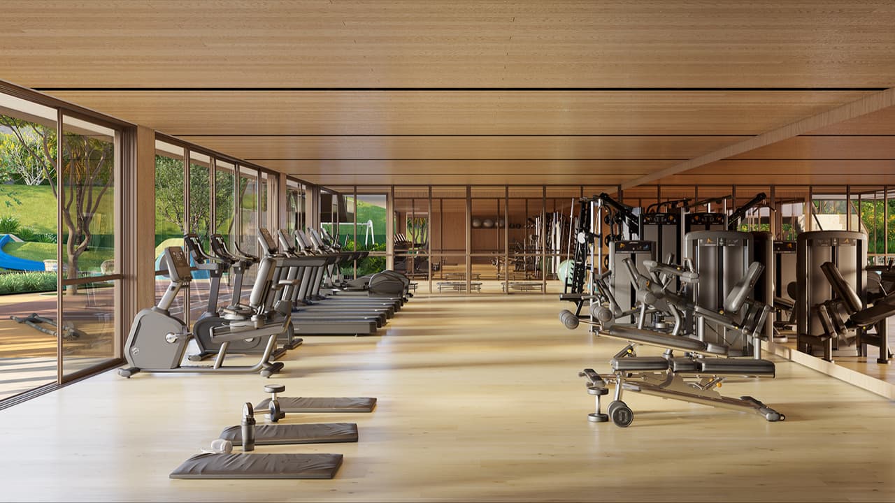 Perspectiva ilustrada da academia do Gaea Home Resort