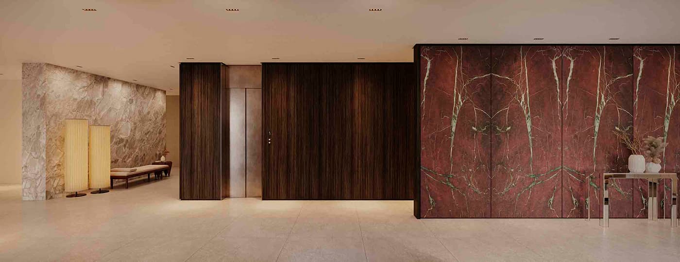 Perspectiva ilustrada do lobby intermediário