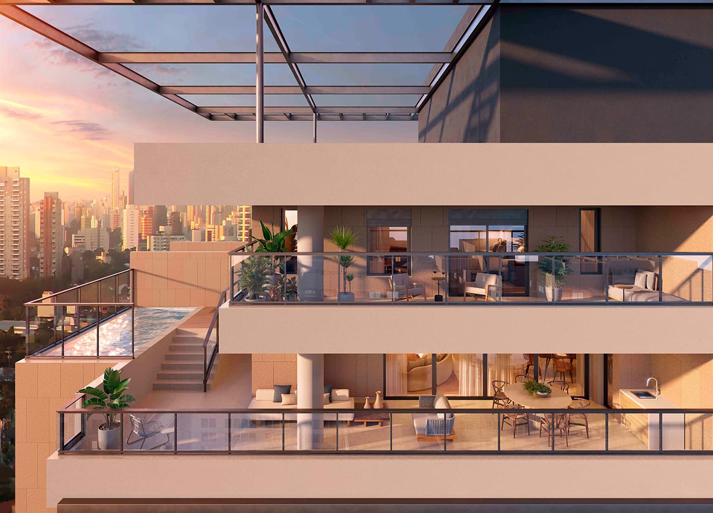 Perspectiva ilustrada do voo externo do duplex