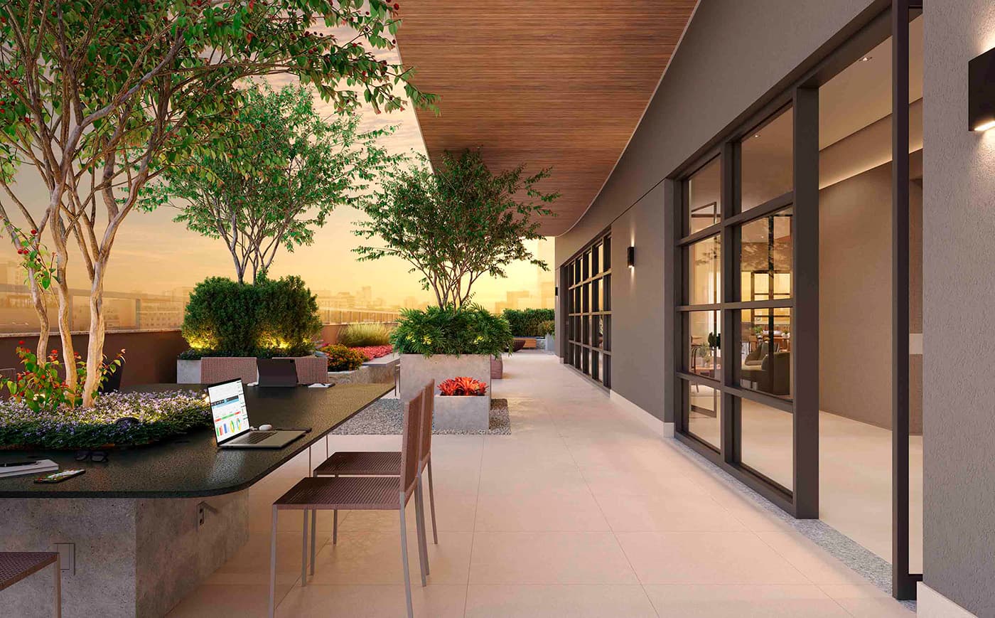 Perspectiva ilustrada do Coworking e Home Office Externo