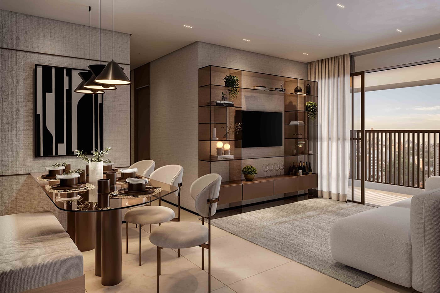 Perspectiva Ilustrada do Living do Apartamento Tipo 76m²